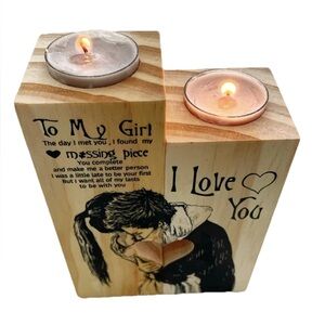 Romantic Wooden Candle Holder Set Love Quote Tea Light Anniversary Valentine